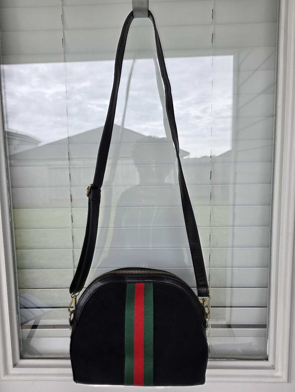 Gucci Black Suede Crossbody Bag Women Green-Red Stripe Detach Strap 7x11 - Picture 9 of 16